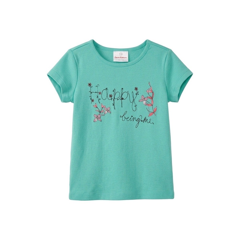 Hanna Andersson Kids Teal Green Happy Being Me Floral‎ Graphic Tee Shirt 110/5-6